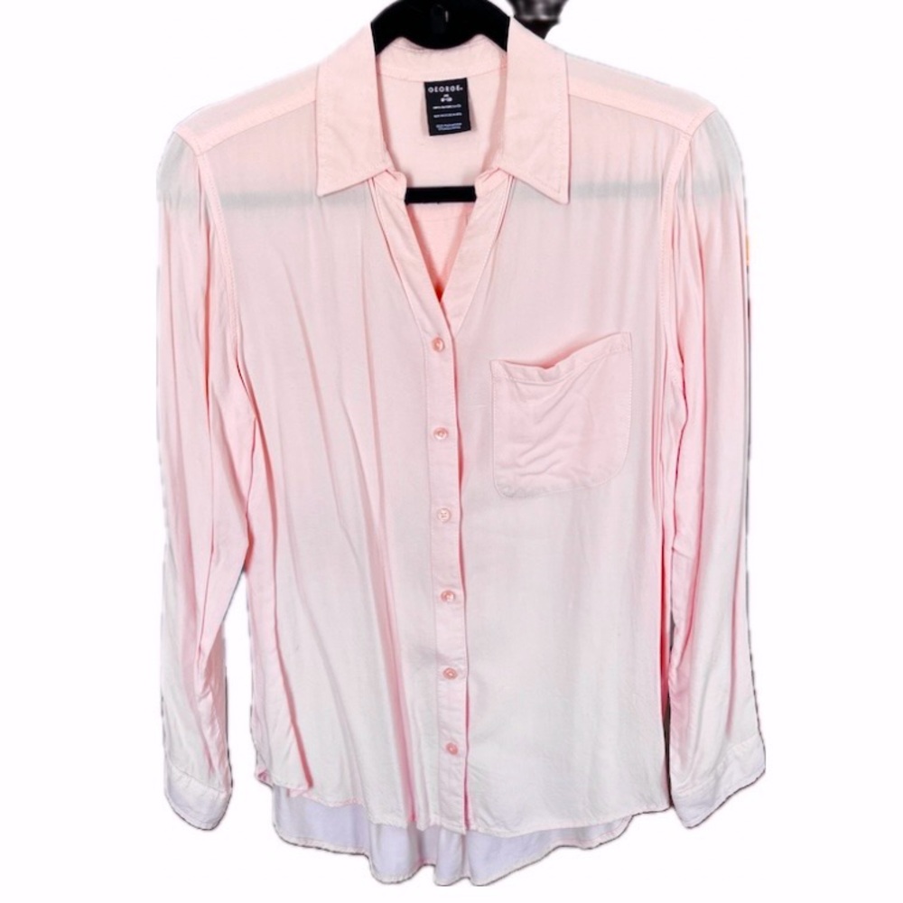 George Women Button Down Blouse Pink Long Sleeve Rayon M